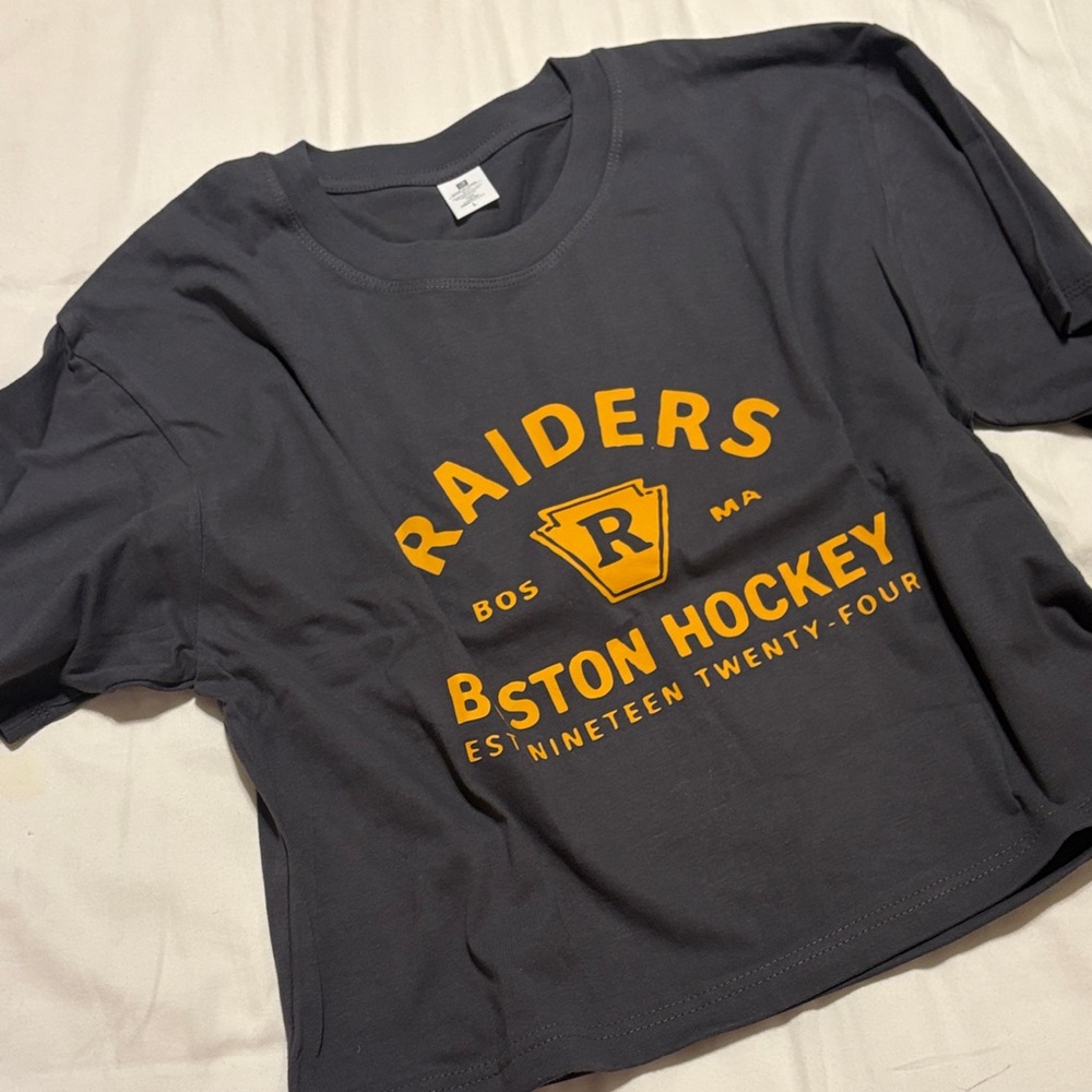Heated Rivalry Gray Tee with Yellow Raiders Boston Hockey Graphic